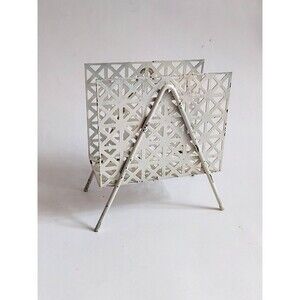 Vintage MCM Atomic White Mesh Metal Grille Napkin Holder Letter Holder Retro